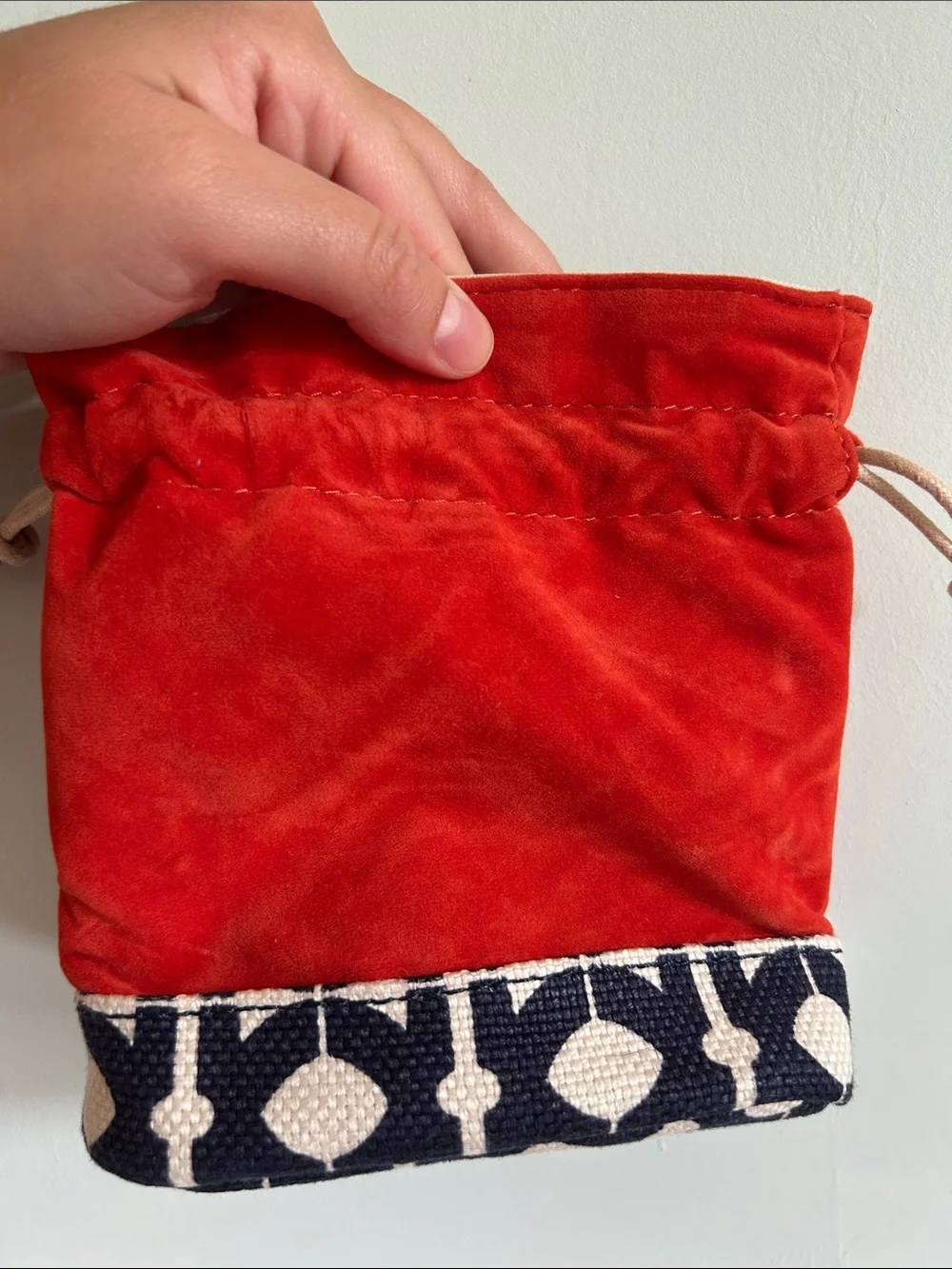 Spartina 449 Orange Drawstring Pouch with Navy Pattern